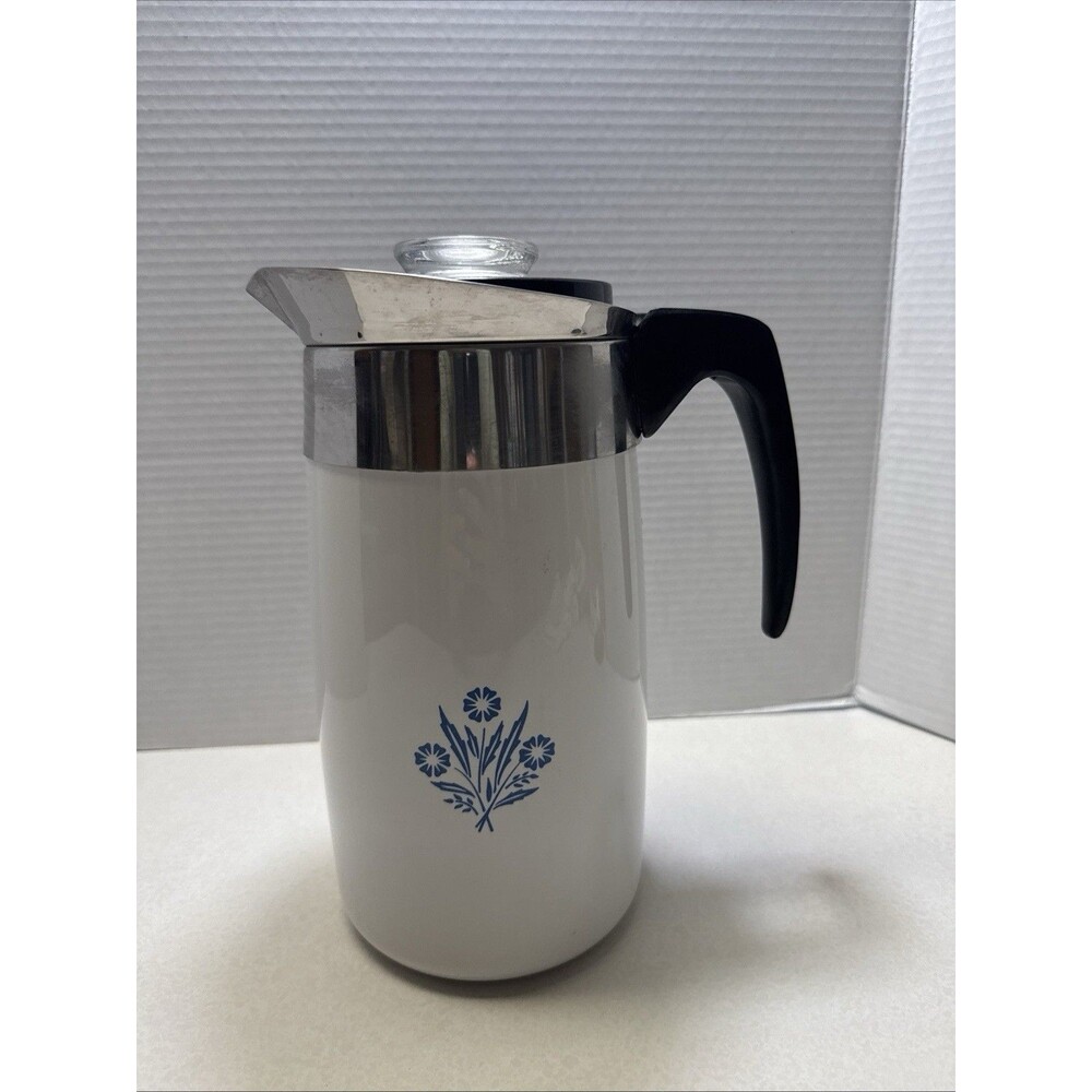 Corelle Ware Blue Cornflower Stove Top Coffee Tea Pot Percolator 10 Cup